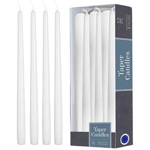 Box of 12 White Taper Candles 10"H